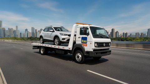 guincho da seguradora Itaú Seguros transportando um carro representando seguro auto da Itaú Seguros